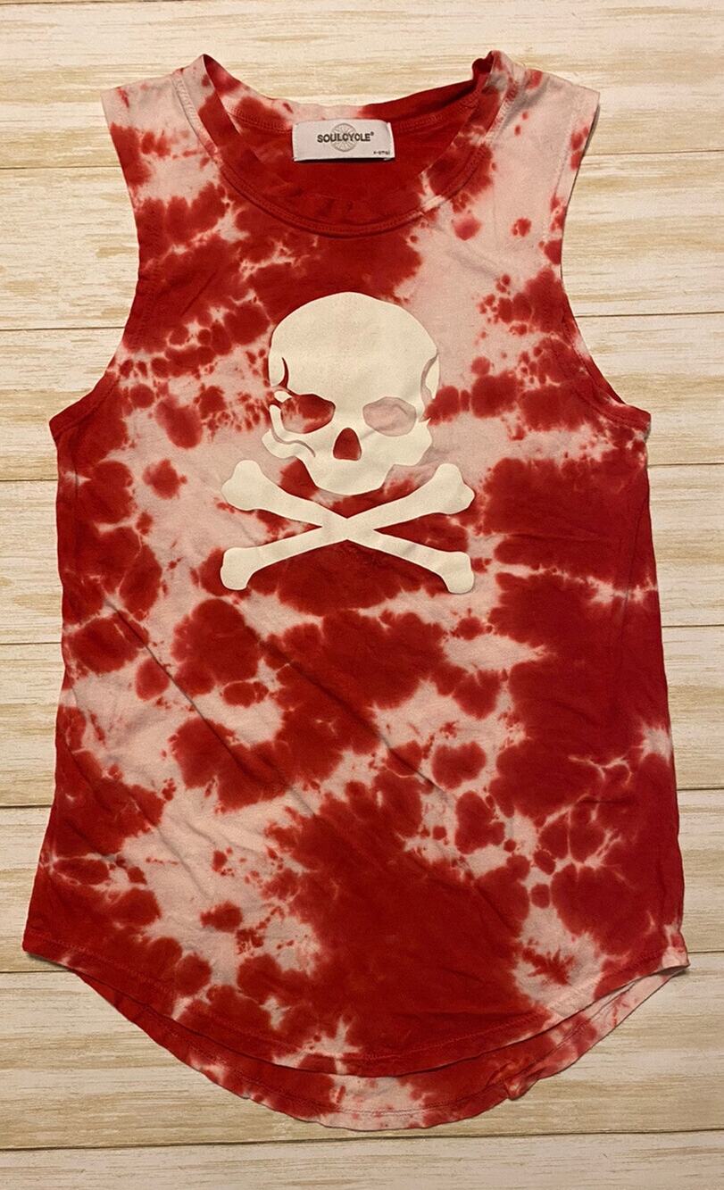 SOULCYCLE Womens Size XS Red Tie Dye Skull Muscle Tank Top